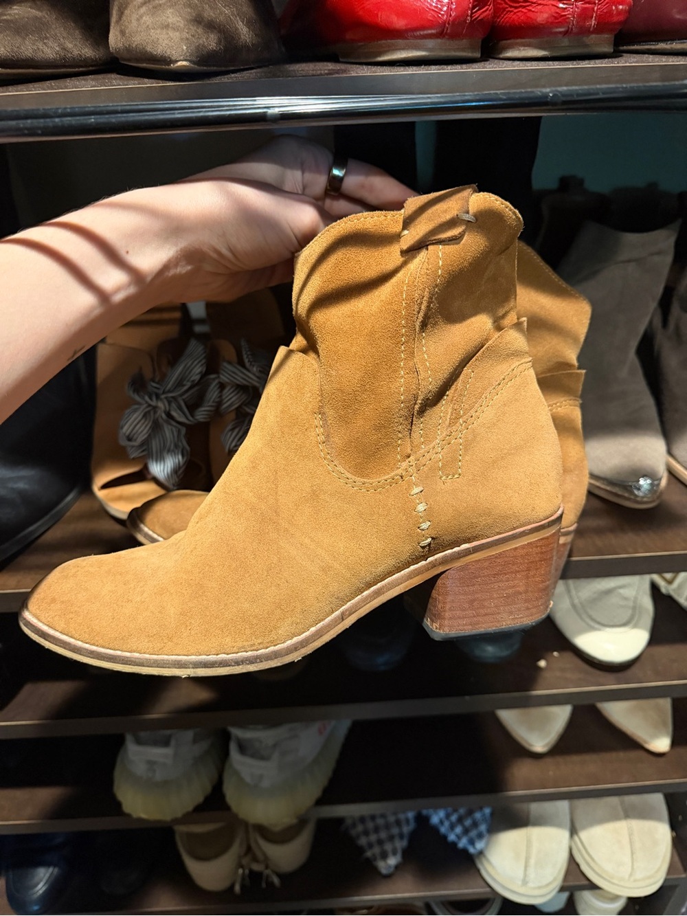 Dolce Vita Tan Suede Western Ankle Bootie